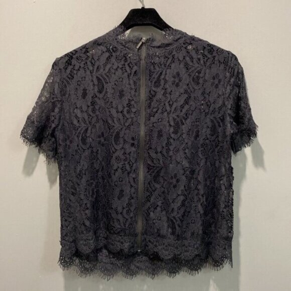 Zara Grey Lace Scalloped Top Size Medium - Picture 4 of 11